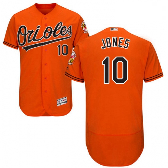 Mens Majestic Baltimore Orioles 10 Adam Jones Orange Alternate Flex Base Authentic Collection MLB Je