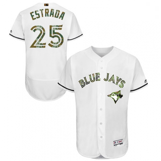 Mens Majestic Toronto Blue Jays 25 Marco Estrada Authentic White 2016 Memorial Day Fashion Flex Base