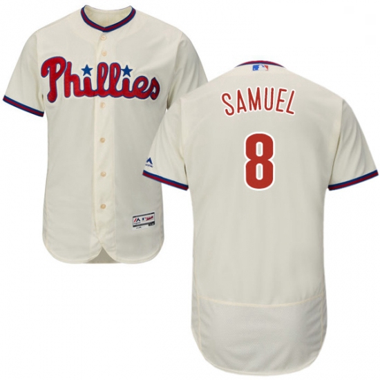 Mens Majestic Philadelphia Phillies 8 Juan Samuel Cream Alternate Flex Base Authentic Collection MLB