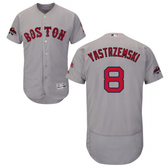 Mens Majestic Boston Red Sox 8 Carl Yastrzemski Grey Road Flex Base Authentic Collection 2018 World 