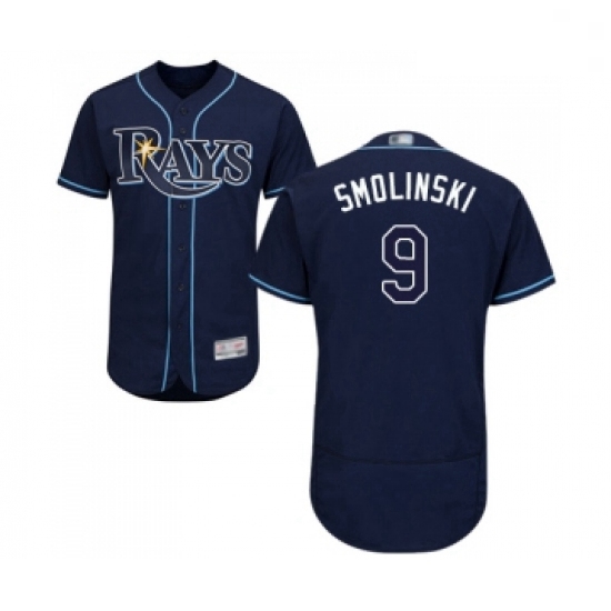 Mens Tampa Bay Rays 9 Jake Smolinski Navy Blue Alternate Flex Base Authentic Collection Baseball Jer