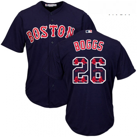 Mens Majestic Boston Red Sox 26 Wade Boggs Authentic Navy Blue Team Logo Fashion Cool Base MLB Jerse