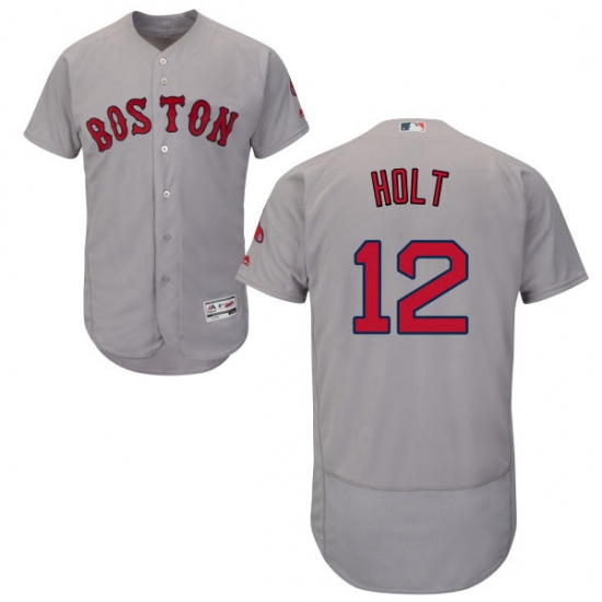 Mens Majestic Boston Red Sox 12 Brock Holt Grey Road Flex Base Authentic Collection MLB Jersey