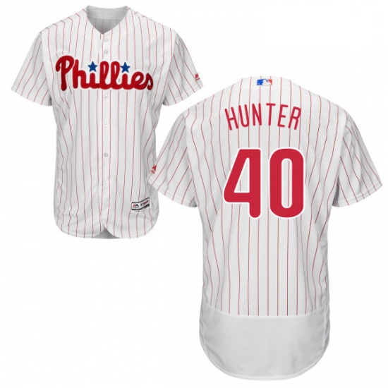 Mens Majestic Philadelphia Phillies 40 Tommy Hunter White Home Flex Base Authentic Collection MLB Je