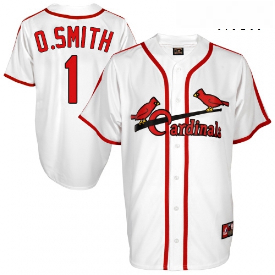 Mens Majestic St Louis Cardinals 1 Ozzie Smith Authentic White Cooperstown Throwback MLB Jersey