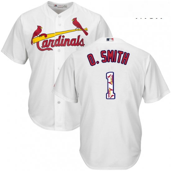 Mens Majestic St Louis Cardinals 1 Ozzie Smith Authentic White Team Logo Fashion Cool Base MLB Jerse