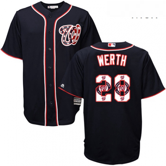 Mens Majestic Washington Nationals 28 Jayson Werth Authentic Navy Blue Team Logo Fashion Cool Base M