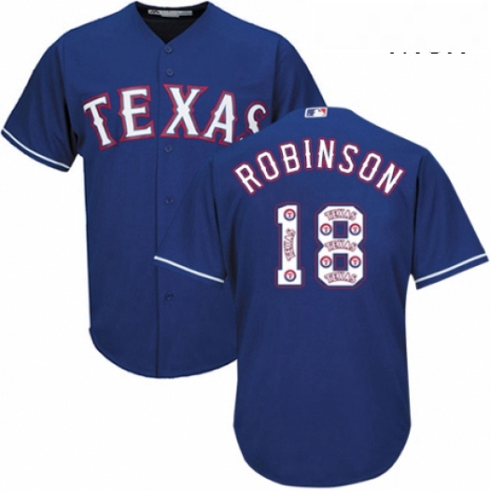 Mens Majestic Texas Rangers 18 Drew Robinson Authentic Royal Blue Team Logo Fashion Cool Base MLB Je