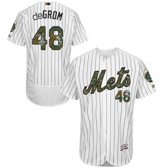 Mens Majestic New York Mets 48 Jacob deGrom Authentic White 2016 Memorial Day Fashion Flex Base MLB 