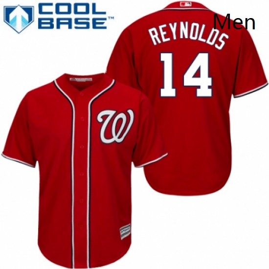 Mens Majestic Washington Nationals 14 Mark Reynolds Replica Red Alternate 1 Cool Base MLB Jersey