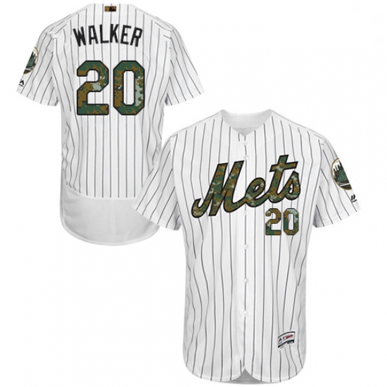 Mens Majestic New York Mets 20 Neil Walker Authentic White 2016 Memorial Day Fashion Flex Base MLB J