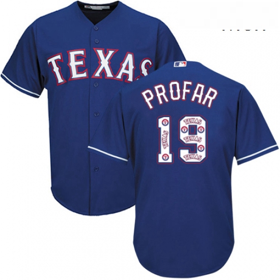 Mens Majestic Texas Rangers 19 Jurickson Profar Authentic Royal Blue Team Logo Fashion Cool Base MLB