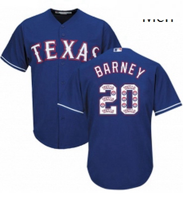 Mens Majestic Texas Rangers 20 Darwin Barney Authentic Royal Blue Team Logo Fashion Cool Base MLB Je