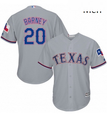 Mens Majestic Texas Rangers 20 Darwin Barney Replica Grey Road Cool Base MLB Jersey