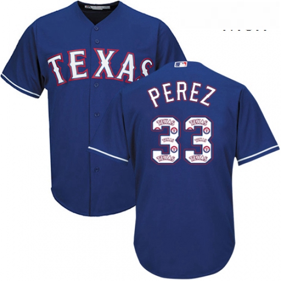 Mens Majestic Texas Rangers 33 Martin Perez Authentic Royal Blue Team Logo Fashion Cool Base MLB Jer