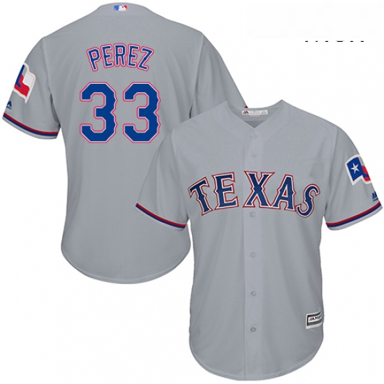 Mens Majestic Texas Rangers 33 Martin Perez Replica Grey Road Cool Base MLB Jersey