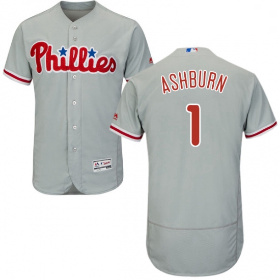 Mens Majestic Philadelphia Phillies 1 Richie Ashburn Grey Road Flex Base Authentic Collection MLB Je