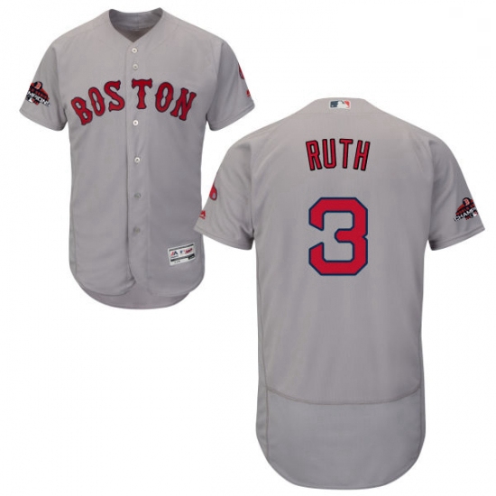 Mens Majestic Boston Red Sox 3 Babe Ruth Grey Road Flex Base Authentic Collection 2018 World Series 