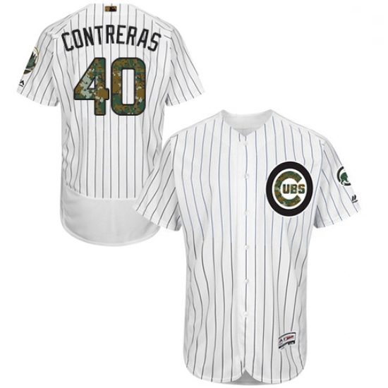 Mens Majestic Chicago Cubs 40 Willson Contreras Authentic White 2016 Memorial Day Fashion Flex Base 