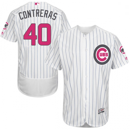 Mens Majestic Chicago Cubs 40 Willson Contreras Authentic White 2016 Mothers Day Fashion Flex Base M