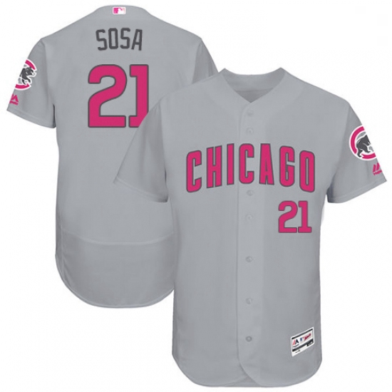 Mens Majestic Chicago Cubs 21 Sammy Sosa Grey Mothers Day Flexbase Authentic Collection MLB Jersey