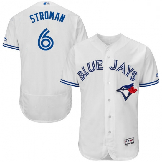 Mens Majestic Toronto Blue Jays 6 Marcus Stroman White Home Flex Base Authentic Collection MLB Jerse