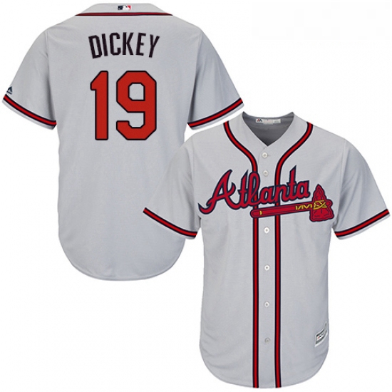 Youth Majestic Atlanta Braves 19 RA Dickey Replica Grey Road Cool Base MLB Jersey