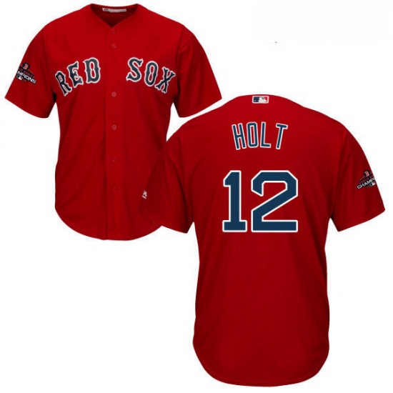 Youth Majestic Boston Red Sox 12 Brock Holt Authentic Red Alternate Home Cool Base 2018 World Series