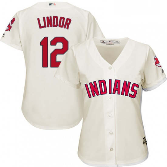 Womens Majestic Cleveland Indians 12 Francisco Lindor Authentic Cream Alternate 2 Cool Base MLB Jers