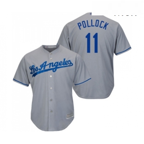 Mens Los Angeles Dodgers 11 A J Pollock Replica Grey Road Cool Base Baseball Jersey