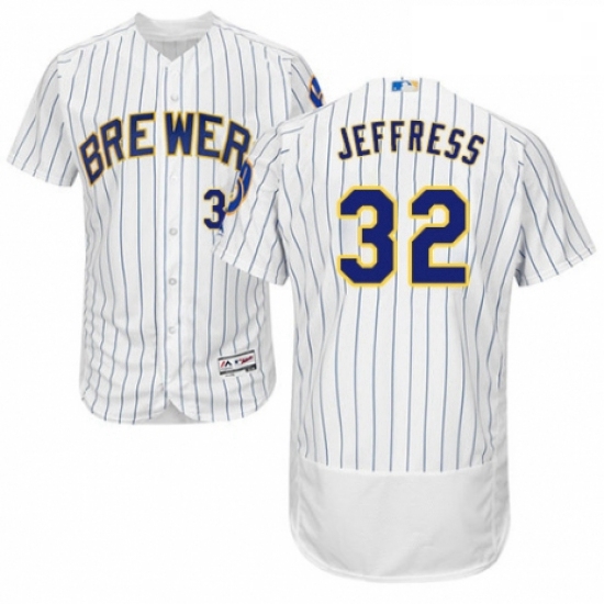 Mens Majestic Milwaukee Brewers 32 Jeremy Jeffress White Home Flex Base Authentic Collection MLB Jer