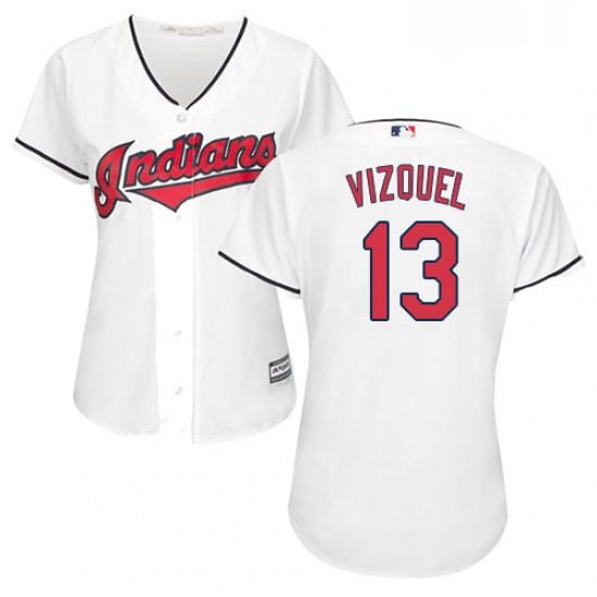 Womens Majestic Cleveland Indians 13 Omar Vizquel Authentic White Home Cool Base MLB Jersey