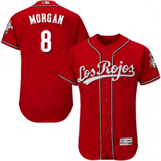 Mens Majestic Cincinnati Reds 8 Joe Morgan Red Los Rojos Flexbase Authentic Collection MLB Jersey