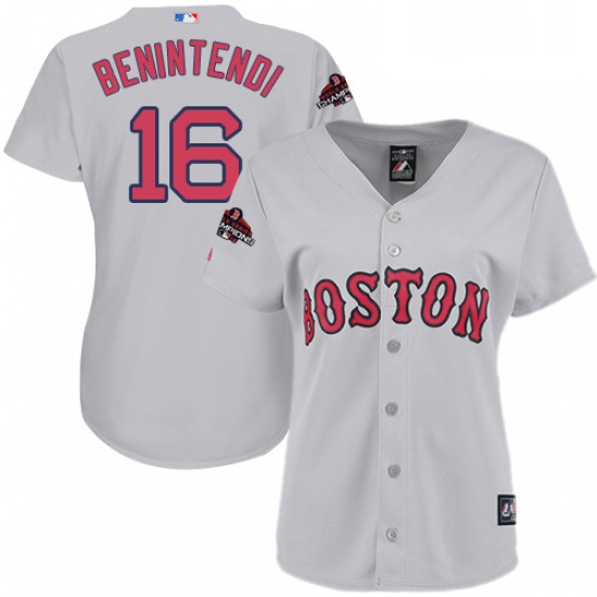 Womens Majestic Boston Red Sox 16 Andrew Benintendi Authentic Grey Road 2018 World Series Champions 