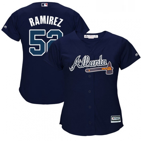 Womens Majestic Atlanta Braves 52 Jose Ramirez Authentic Blue Alternate Road Cool Base MLB Jersey