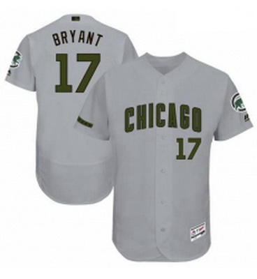 Mens Majestic Chicago Cubs 17 Kris Bryant Grey Memorial Day Authentic Collection Flex Base MLB Jerse