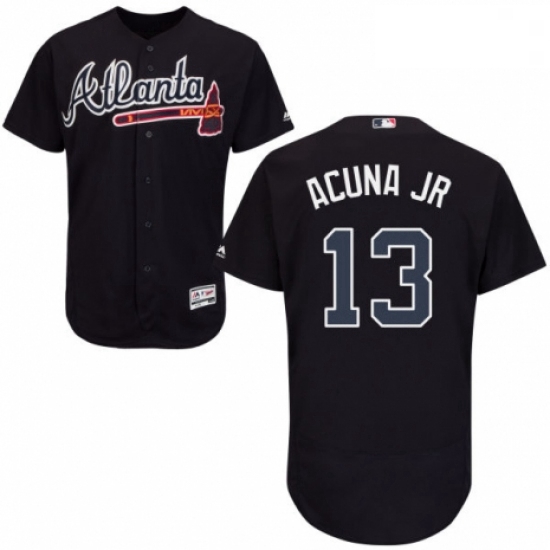 Mens Majestic Atlanta Braves 13 Ronald Acuna Jr Navy Blue Alternate Flex Base Authentic Collection M