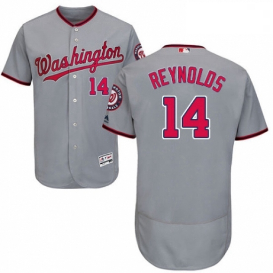 Mens Majestic Washington Nationals 14 Mark Reynolds Grey Road Flex Base Authentic Collection MLB Jer