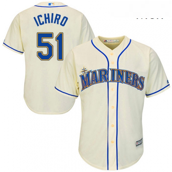 Mens Majestic Seattle Mariners 51 Ichiro Suzuki Replica Cream Alternate Cool Base MLB Jersey