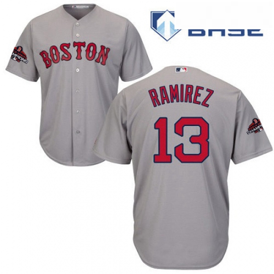 Youth Majestic Boston Red Sox 13 Hanley Ramirez Authentic Grey Road Cool Base 2018 World Series Cham