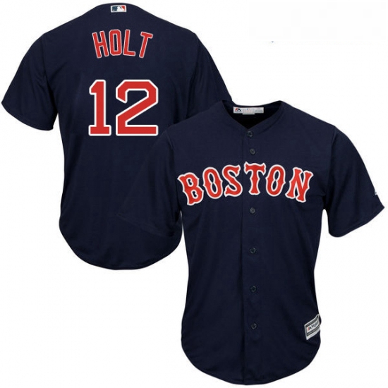 Youth Majestic Boston Red Sox 12 Brock Holt Authentic Navy Blue Alternate Road Cool Base MLB Jersey