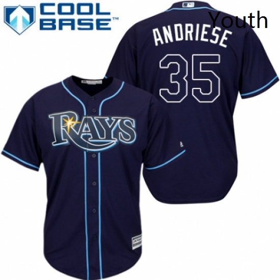 Youth Majestic Tampa Bay Rays 35 Matt Andriese Authentic Navy Blue Alternate Cool Base MLB Jersey