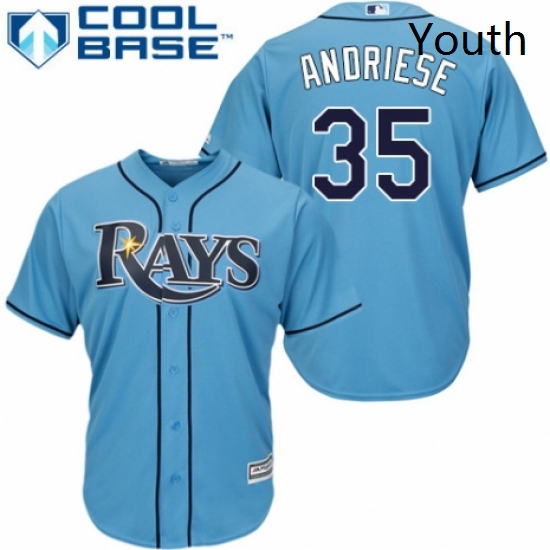 Youth Majestic Tampa Bay Rays 35 Matt Andriese Replica Light Blue Alternate 2 Cool Base MLB Jersey