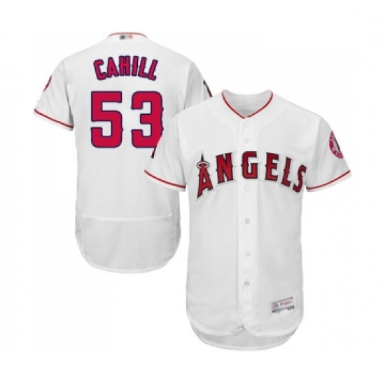 Mens Los Angeles Angels of Anaheim 53 Trevor Cahill White Home Flex Base Authentic Collection Baseba