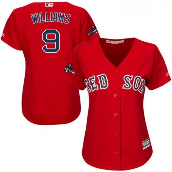 Womens Majestic Boston Red Sox 9 Ted Williams Authentic Red Alternate Home 2018 World Series Champio