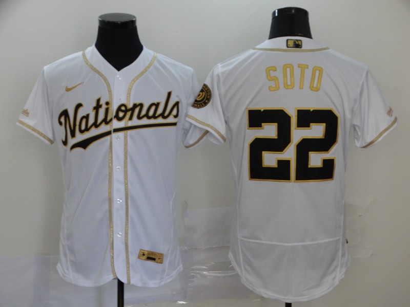 Nationals 22 Juan Soto White Gold 2020 Nike Flexbase Jersey