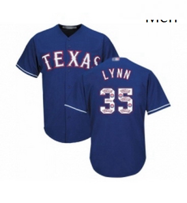 Mens Texas Rangers 35 Lance Lynn Authentic Royal Blue Team Logo Fashion Cool Base Baseball Jersey