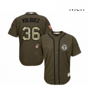 Mens Texas Rangers 36 Edinson Volquez Authentic Green Salute to Service Baseball Jersey