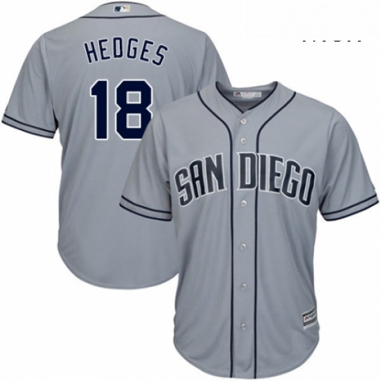 Mens Majestic San Diego Padres 18 Austin Hedges Replica Grey Road Cool Base MLB Jersey