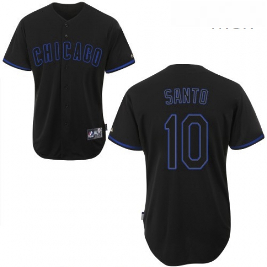 Mens Majestic Chicago Cubs 10 Ron Santo Replica Black Fashion MLB Jersey